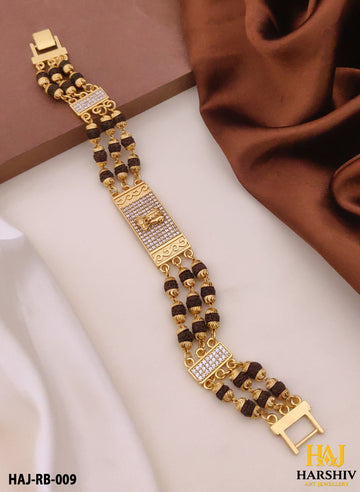 New Gold Plated MUDRA Extra ordinary Design 3 Line Rudraksha Bracelet for Men.(RB-009)