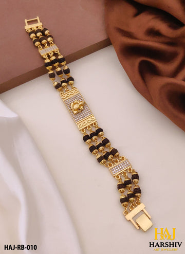 New Gold Plated GANESHA Extra ordinary Design 3 Line Rudraksha Bracelet for Men.(RB-010)
