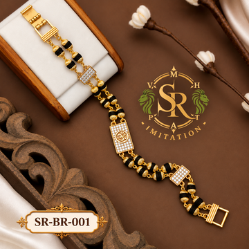 New Gold Plated OM Design 2 Line Rudraksha With Diamond Bracelet for Men.(RB-001)