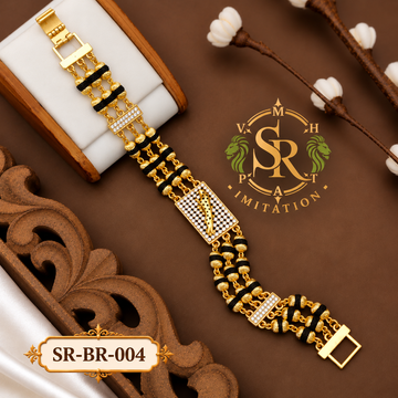 New Gold Plated Jaguar Extra Ordinary Design 3 Line Rudraksha Bracelet for Men.(RB-004)
