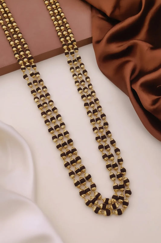 New Gold Plated 3 Line Rudraksh Mala for men.(ML-012)